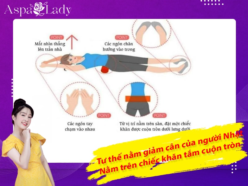 Tư thế nằm giảm cân của người Nhật: Nằm trên chiếc khăn tắm cuộn tròn Tư thế nằm giảm cân của người Nhật: Nằm trên chiếc khăn tắm cuộn tròn